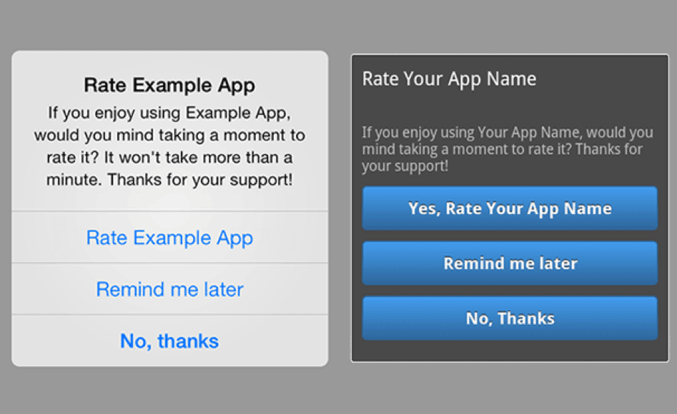 In-app review plugin prompt asking users to rate the game