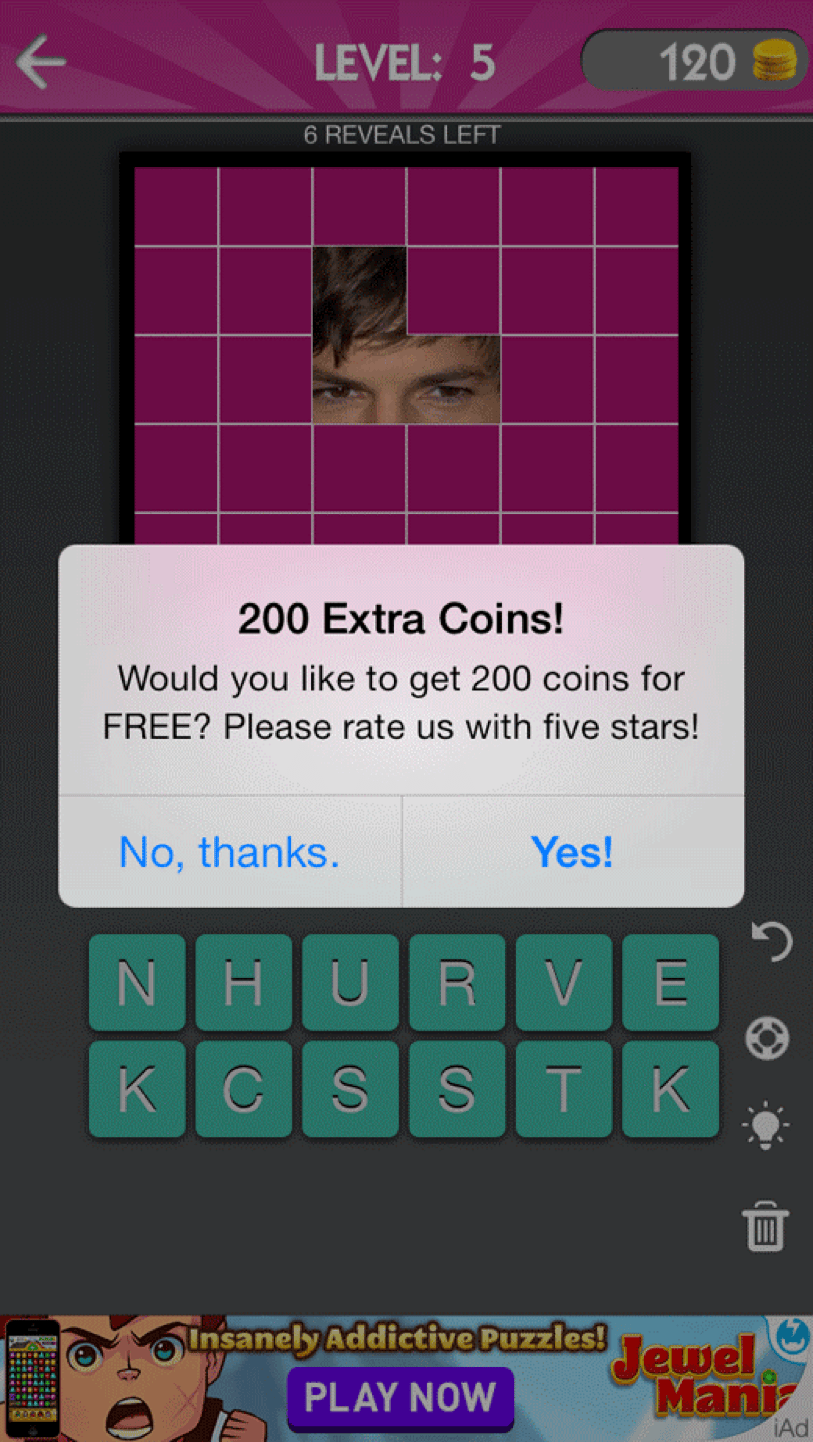 Incentivized in-game reward prompt encouraging users to leave a review