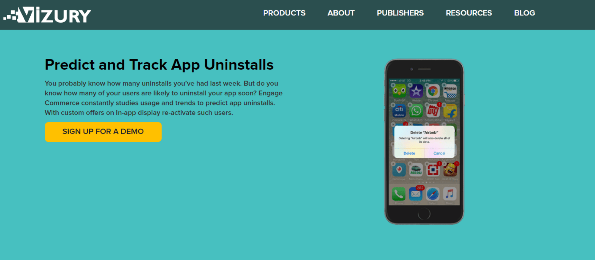 Vizury uninstall prediction report with device, country, install source, and user lifetime value details