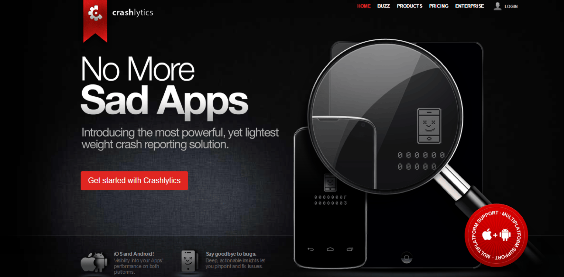 Crashlytics dashboard showing crash analytics and error reporting for iOS and Android apps