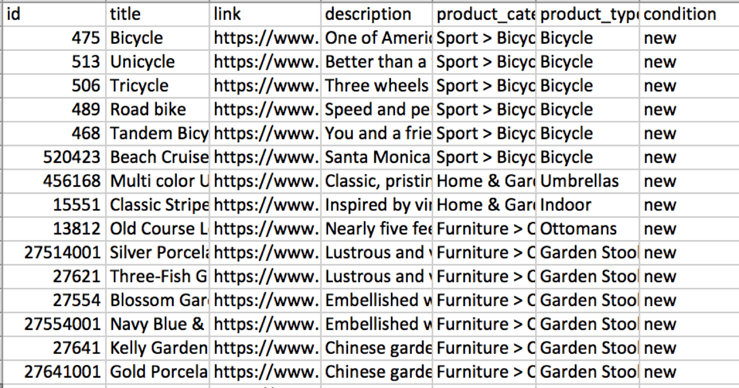 Facebook product catalog XML CSV file format for Dynamic Product Ads setup