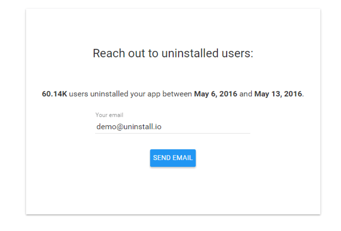 Uninstall.io user profile details including device ID, OS, app version, and uninstall date