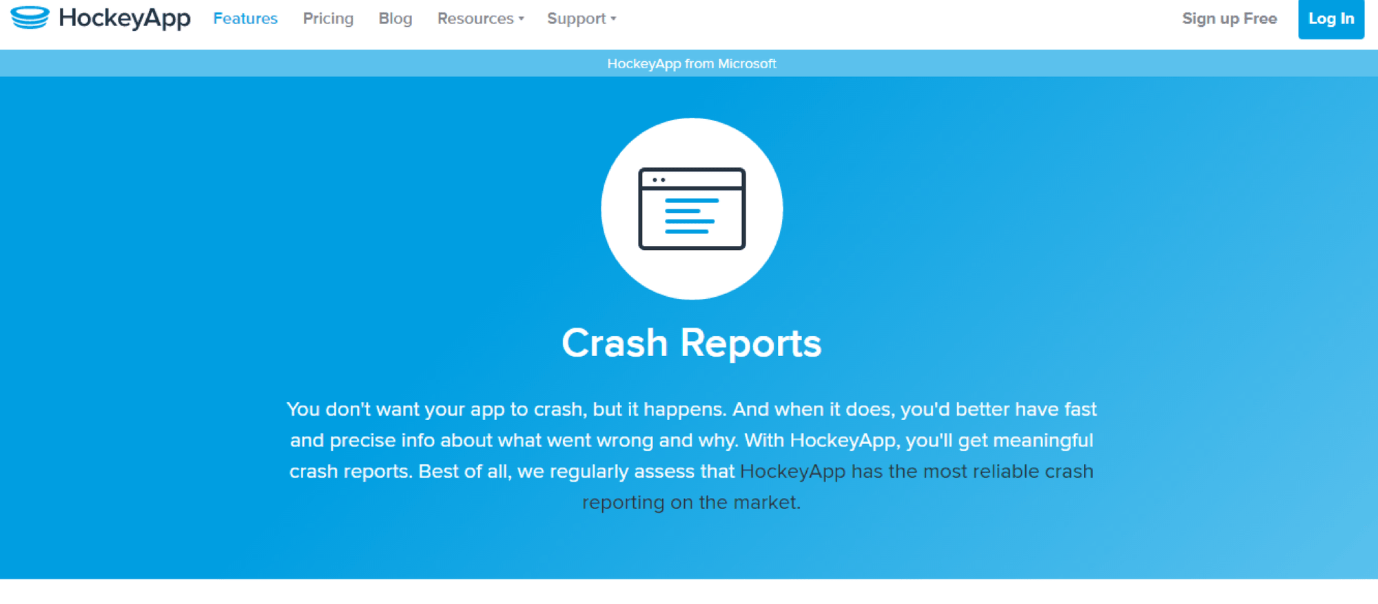 HockeyApp crash reporting platform from Microsoft showing symbolicated crash reports and stack traces
