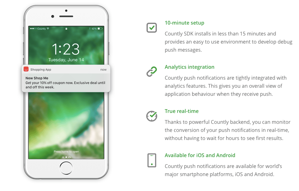 Countly analytics platform interface showing app install tracking