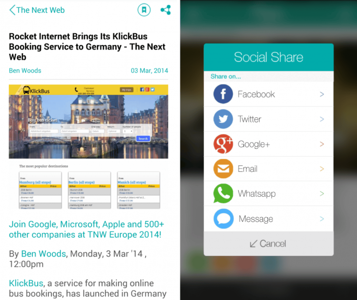 Pipes news app interface showing social sharing of curated topic channels