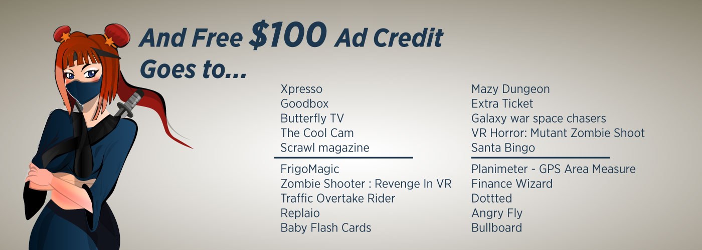 Runner-up apps receiving $100 free ad credit from App Samurai