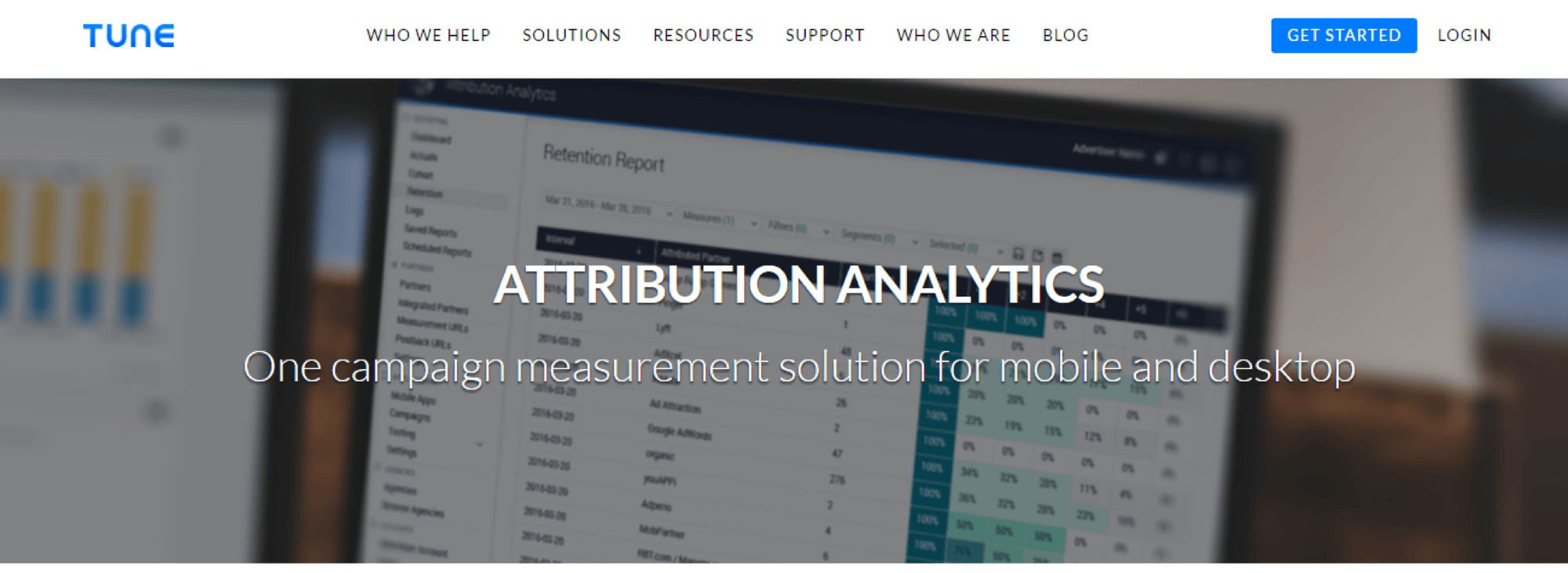 TUNE Marketing Console attribution analytics interface