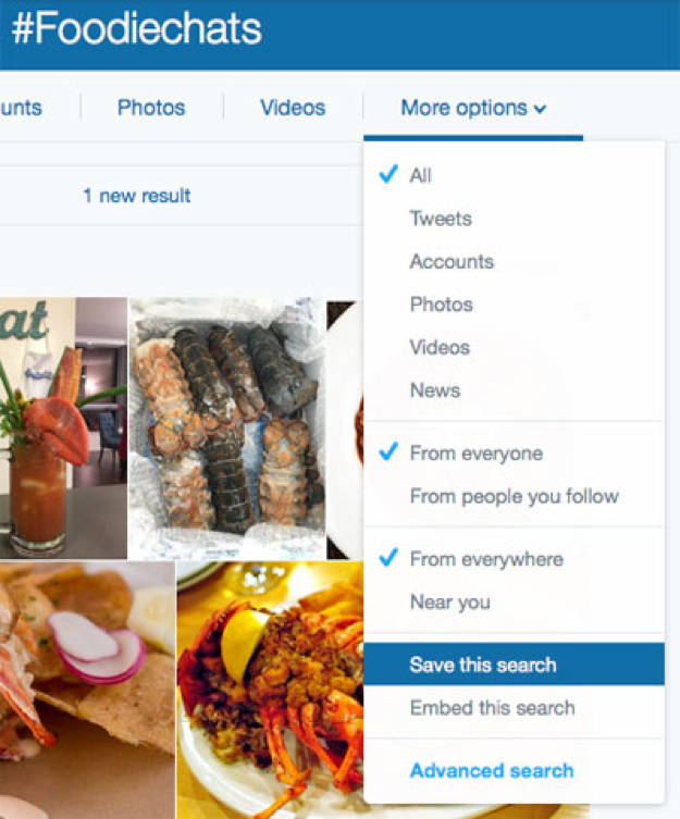 Twitter saved search interface for finding app influencers by keyword