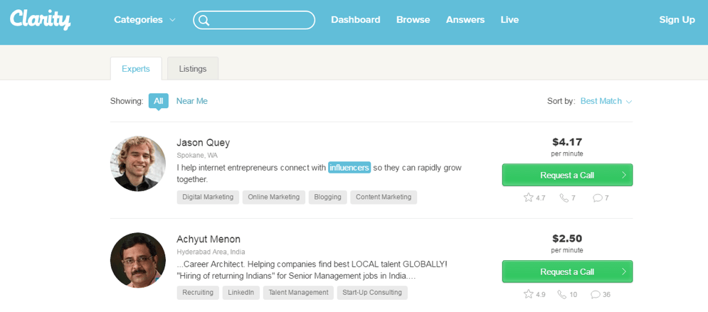 Clarity platform connecting app developers with paid expert influencer advisors