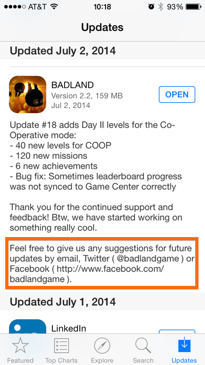 Collecting app user feedback through social media channels