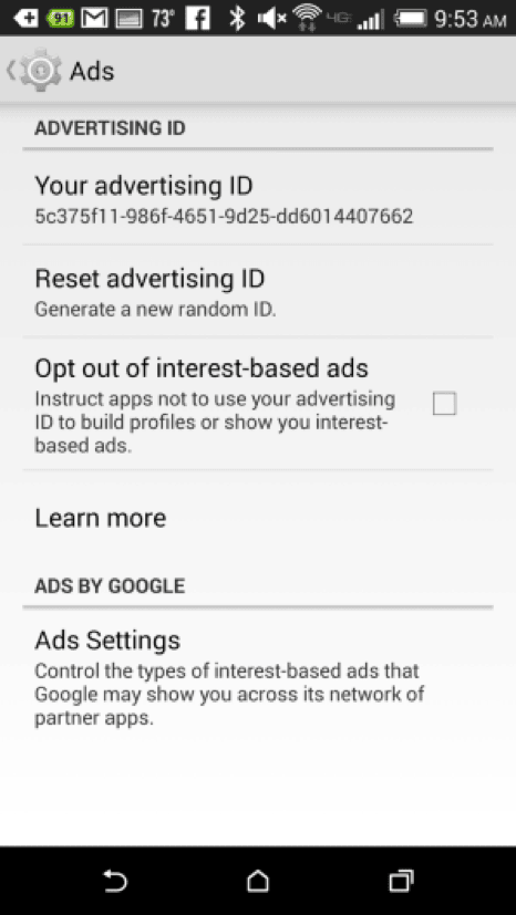 User opt-in and opt-out behavioral advertising preference settings