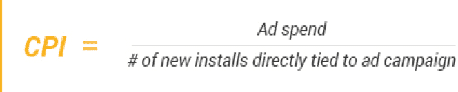 Formula for calculating Cost Per Install: total ad spend divided by total installs