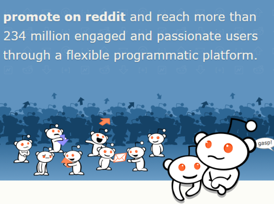 Reddit Advertising platform page showing mobile app ad options and pricing