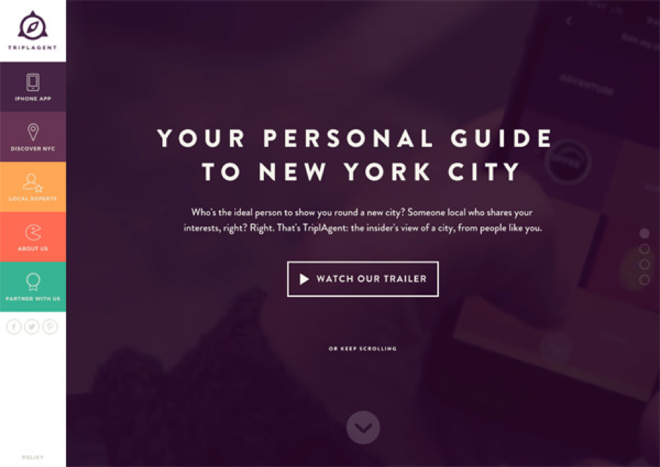 Triplagent app landing page featuring a screenshot carousel slider