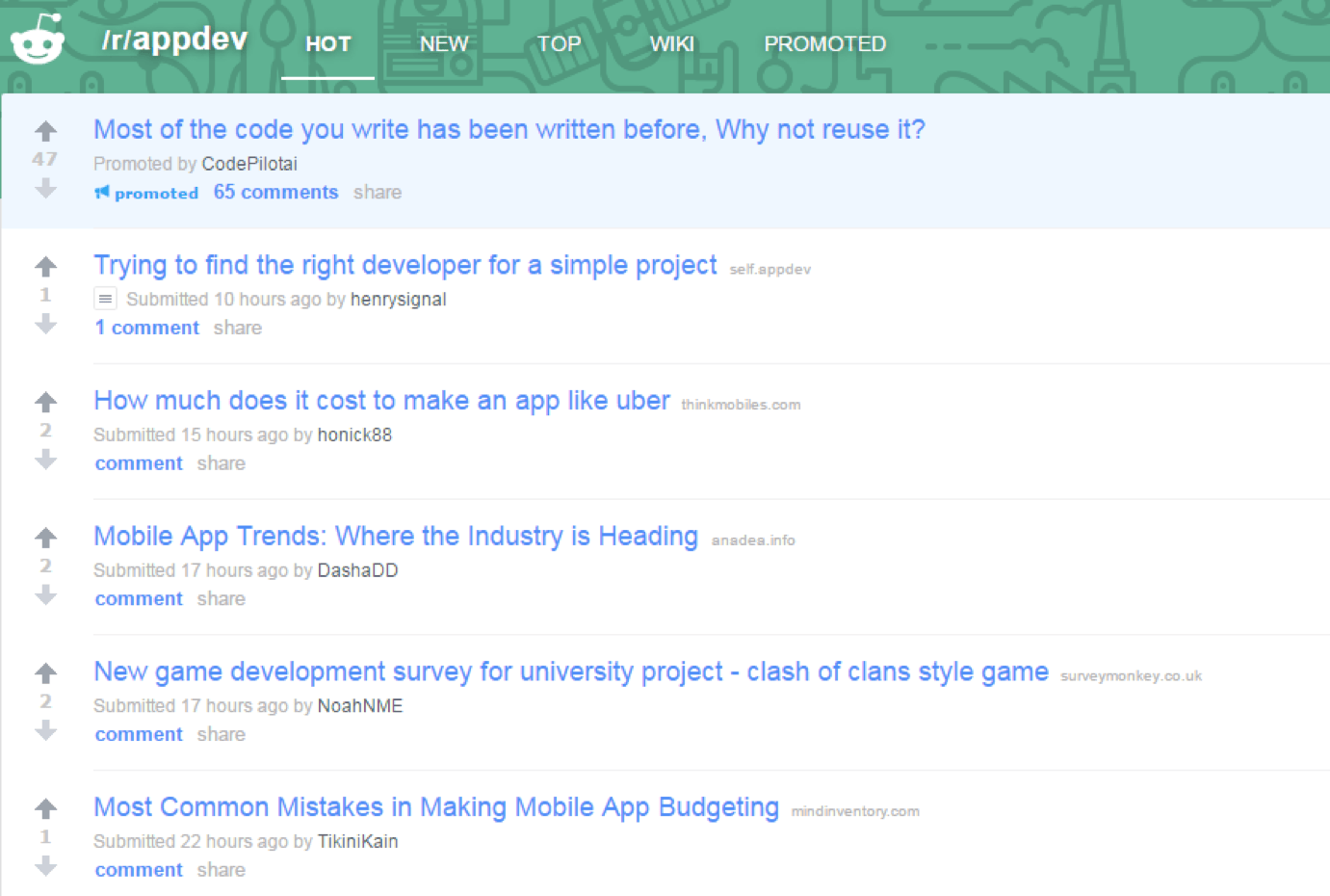 Reddit subreddit thread used to organically promote a mobile app