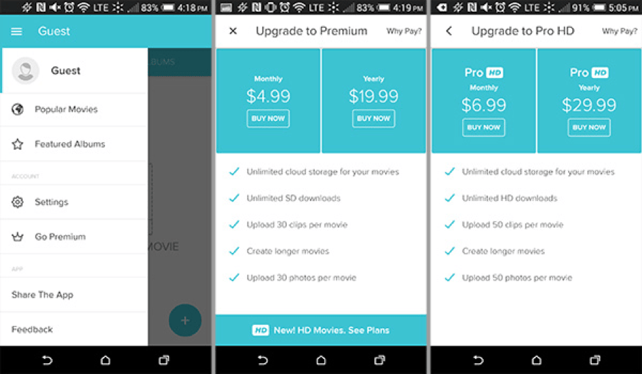 Subscription model showing monthly and annual app pricing options
