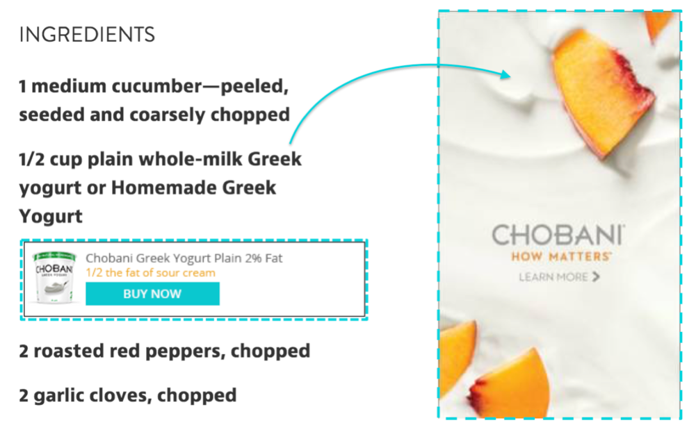 Chicory in-recipe contextual ad matching food brands to ingredients on screen
