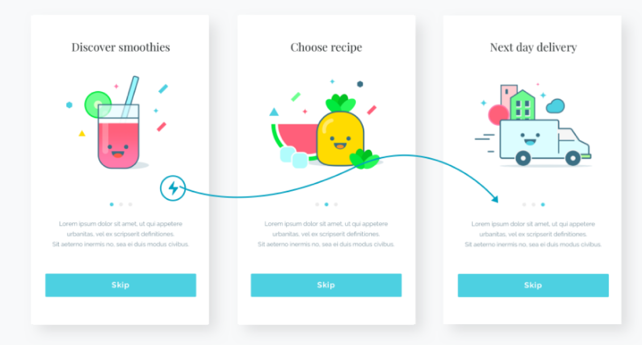 Proto.io prototype builder with screen transitions and event controls