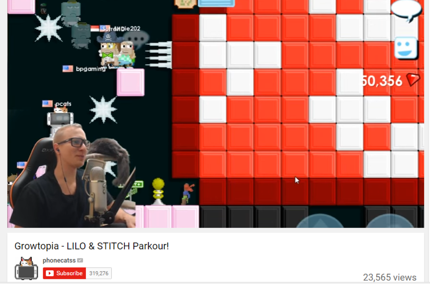 Phonecatss YouTube channel displaying mobile gameplay progression over time