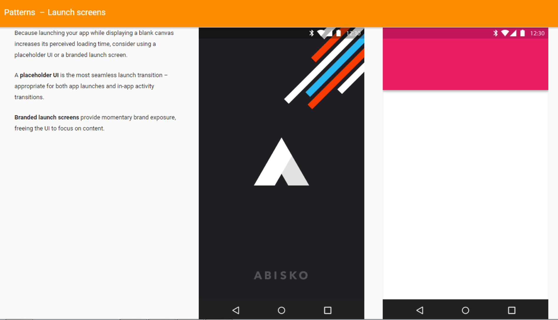 Comparison of iOS and Android branded launch screen types