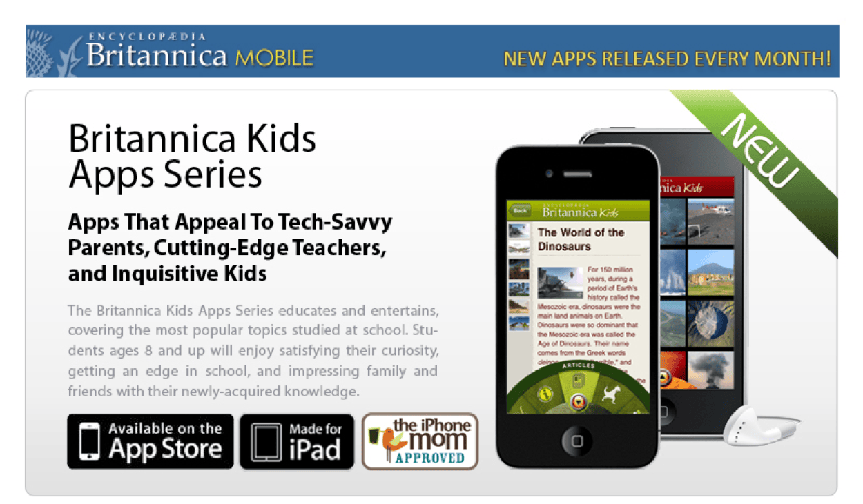 Britannica educational kids app showing family-friendly content design
