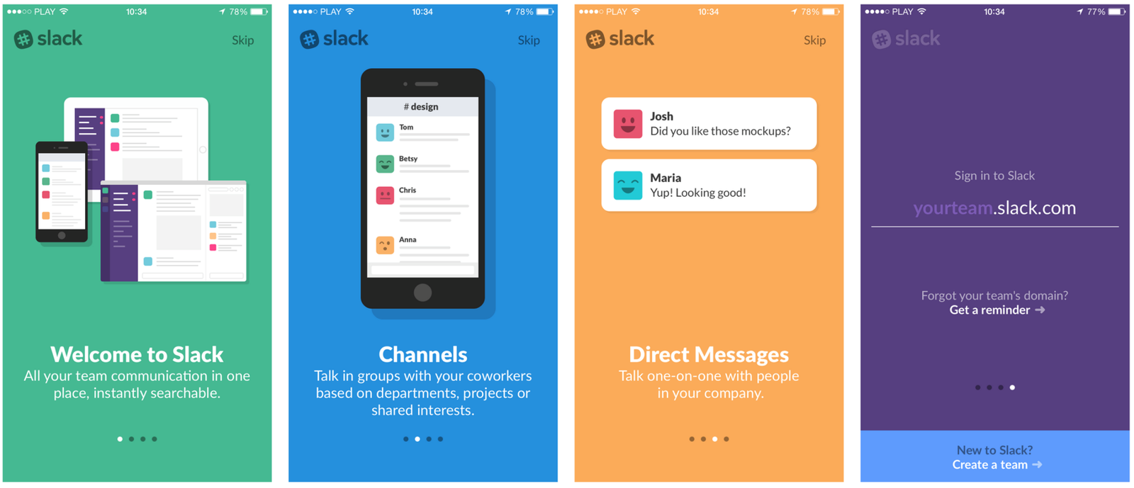 Slack mobile app onboarding flow showing channel selection screen