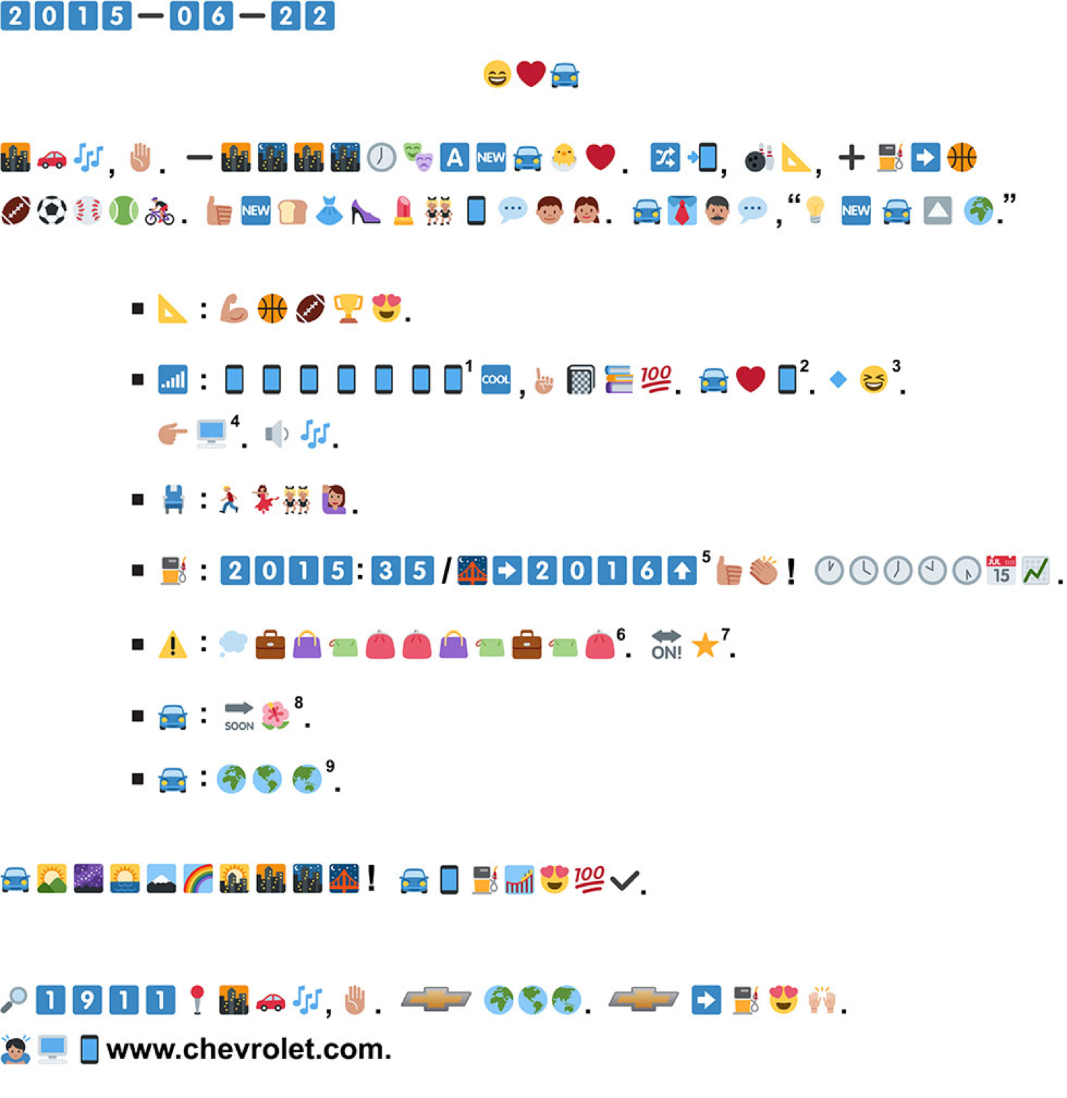 Chevrolet 2016 Cruze press release written entirely in emojis