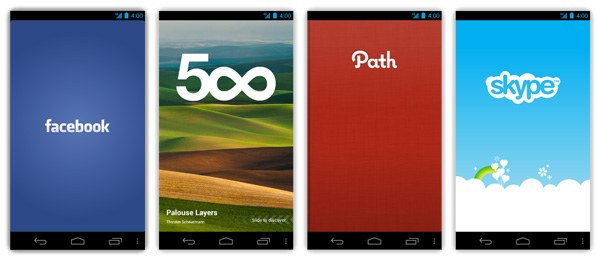 Popular mobile apps splash screens showcasing brand logos
