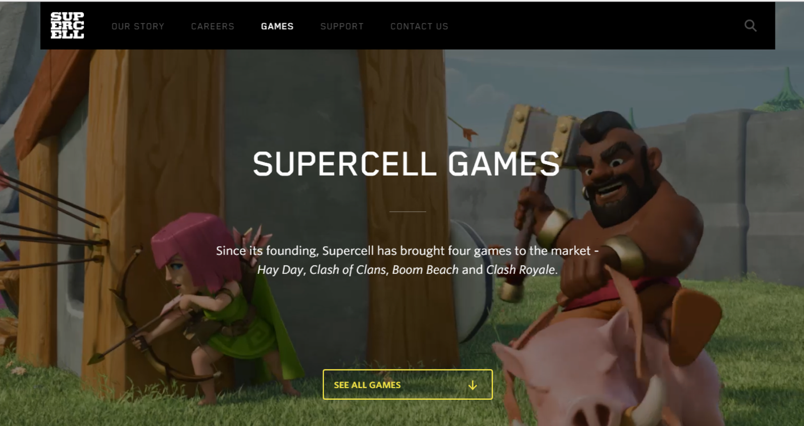 Supercell games lineup including Clash Royale and Clash of Clans