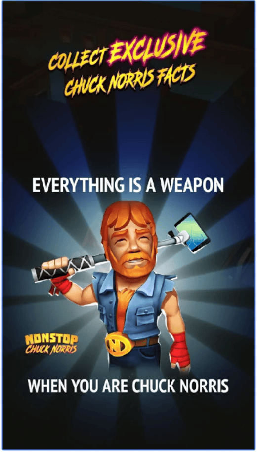 Nonstop Chuck Norris action mobile game with selfie stick weapon