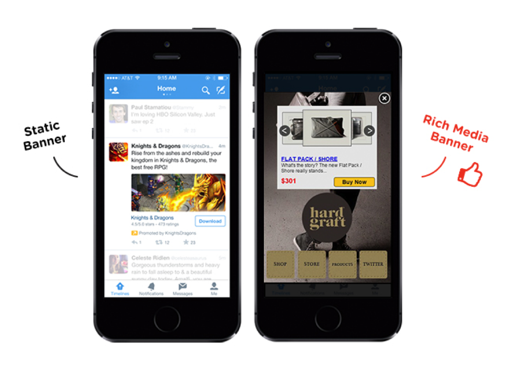 Interactive rich media mobile banner ad example with tap engagement