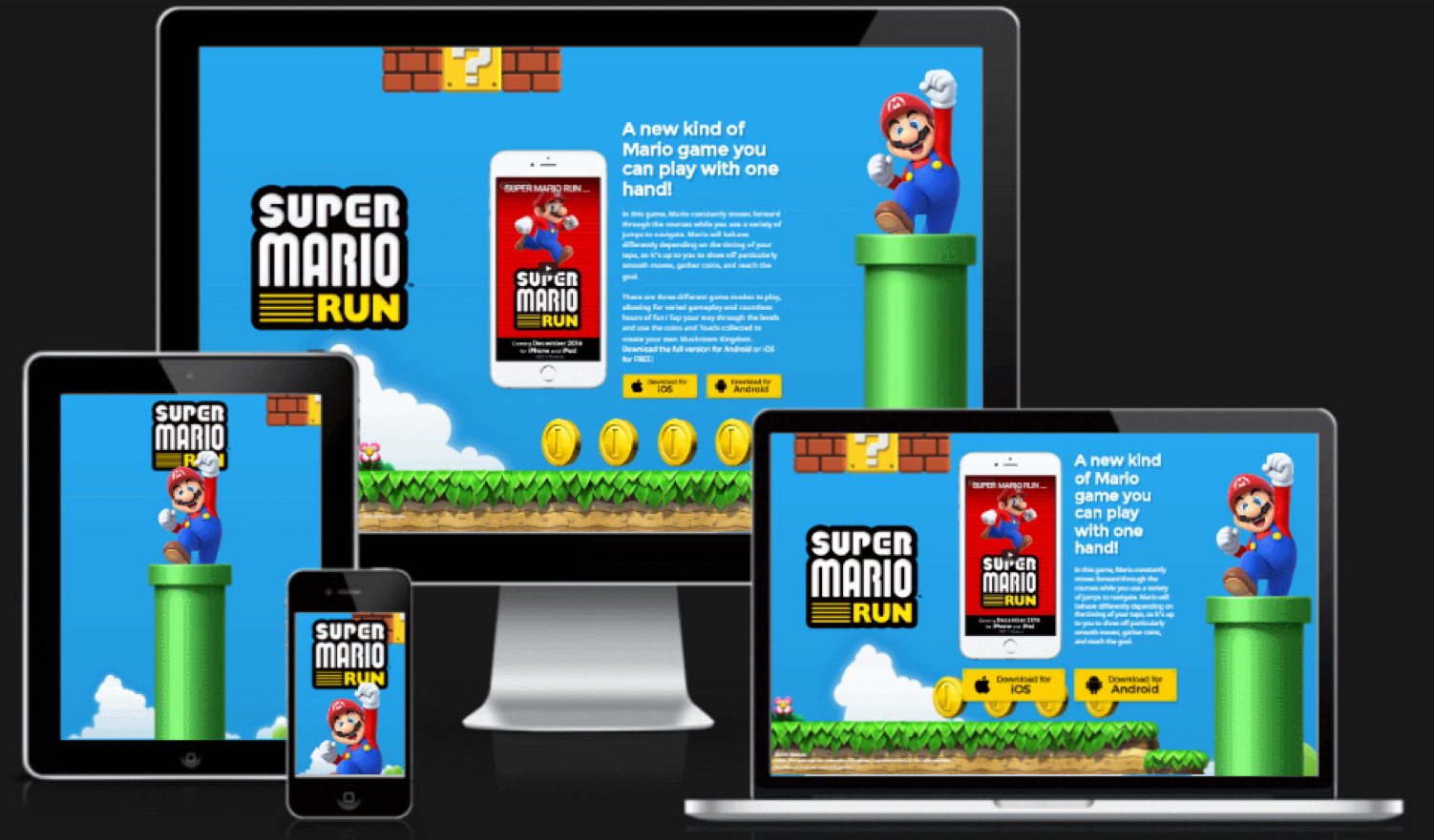 Super Mario Run mobile game landing page example