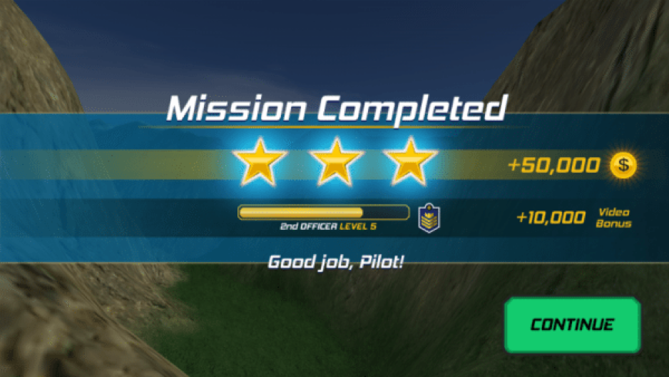 End of mission reward screen showing bonus chest after level completion