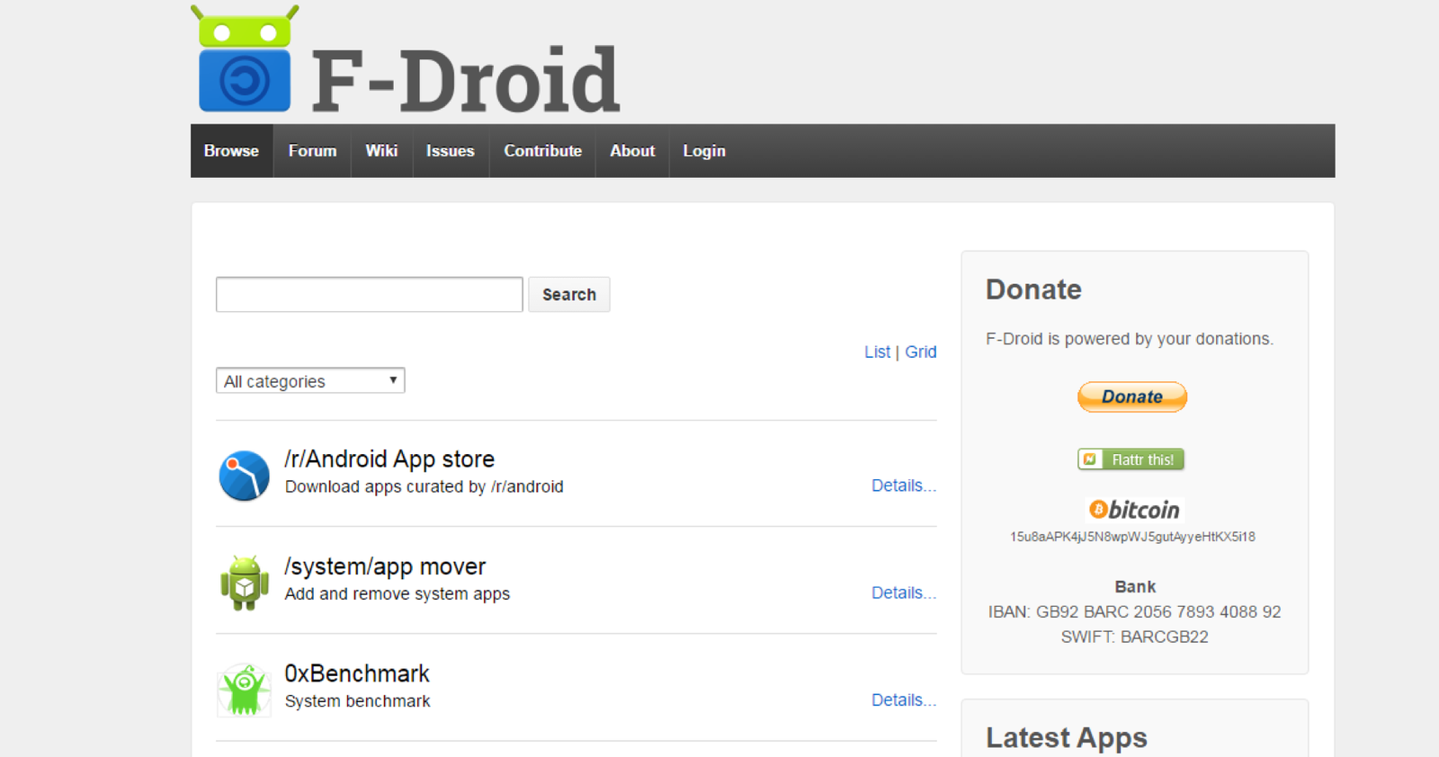 F-Droid open-source Android app repository browse page