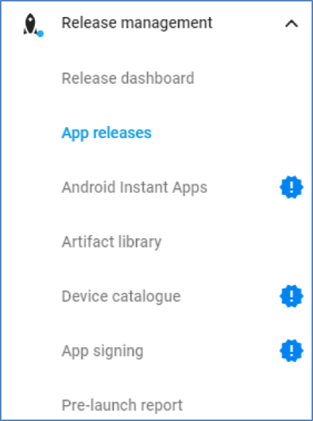 Release Management section in Google Play Console for app updates