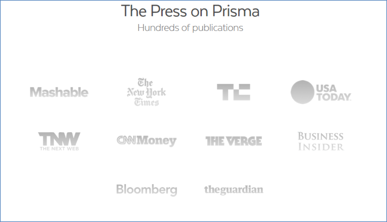 List of major publications covering the Prisma app launch