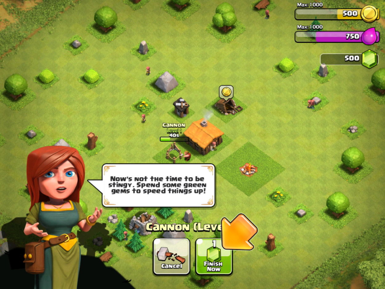 Clash of Clans freemium in-app purchase screen for gems and resources