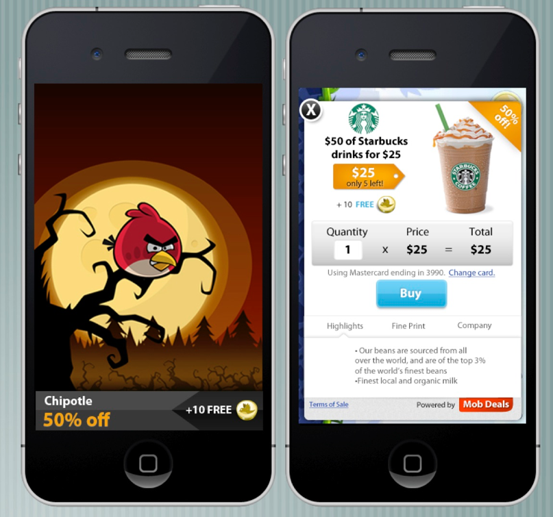 Mobile banner ad displaying discount offer and promotional incentive to users