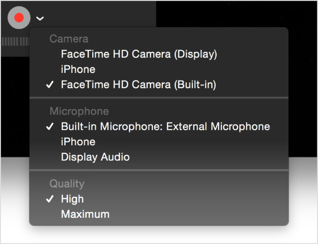 QuickTime Player recording an iOS app on Mac