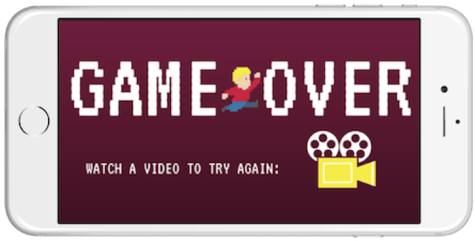 Game over screen offering player a second chance by watching a short video