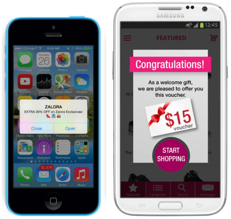 Urban Airship in-app messaging example with personalized prompt overlay
