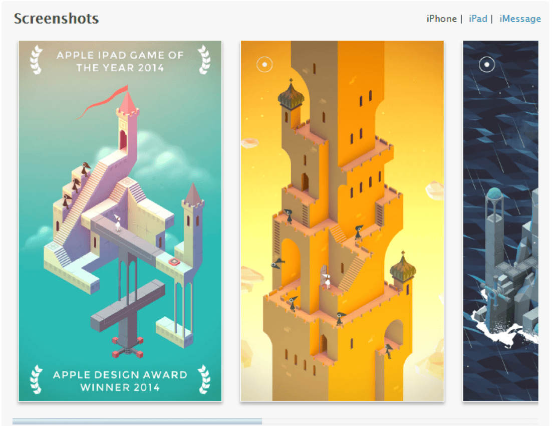 High quality screenshots showing Monument Valley gameplay