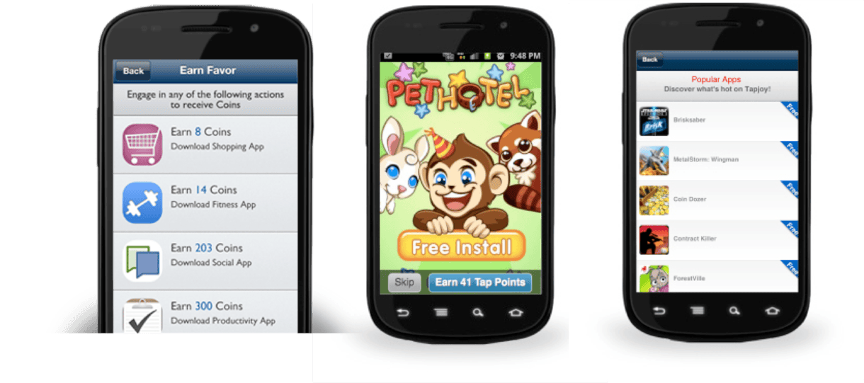 Mobile game offering virtual coin incentive to encourage app installs