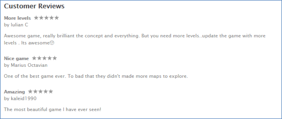 Five star customer reviews praising Monument Valley
