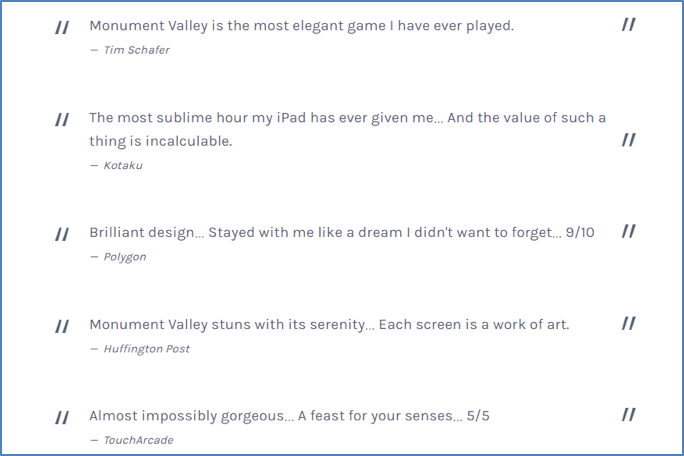 Press coverage featuring Monument Valley across tech sites