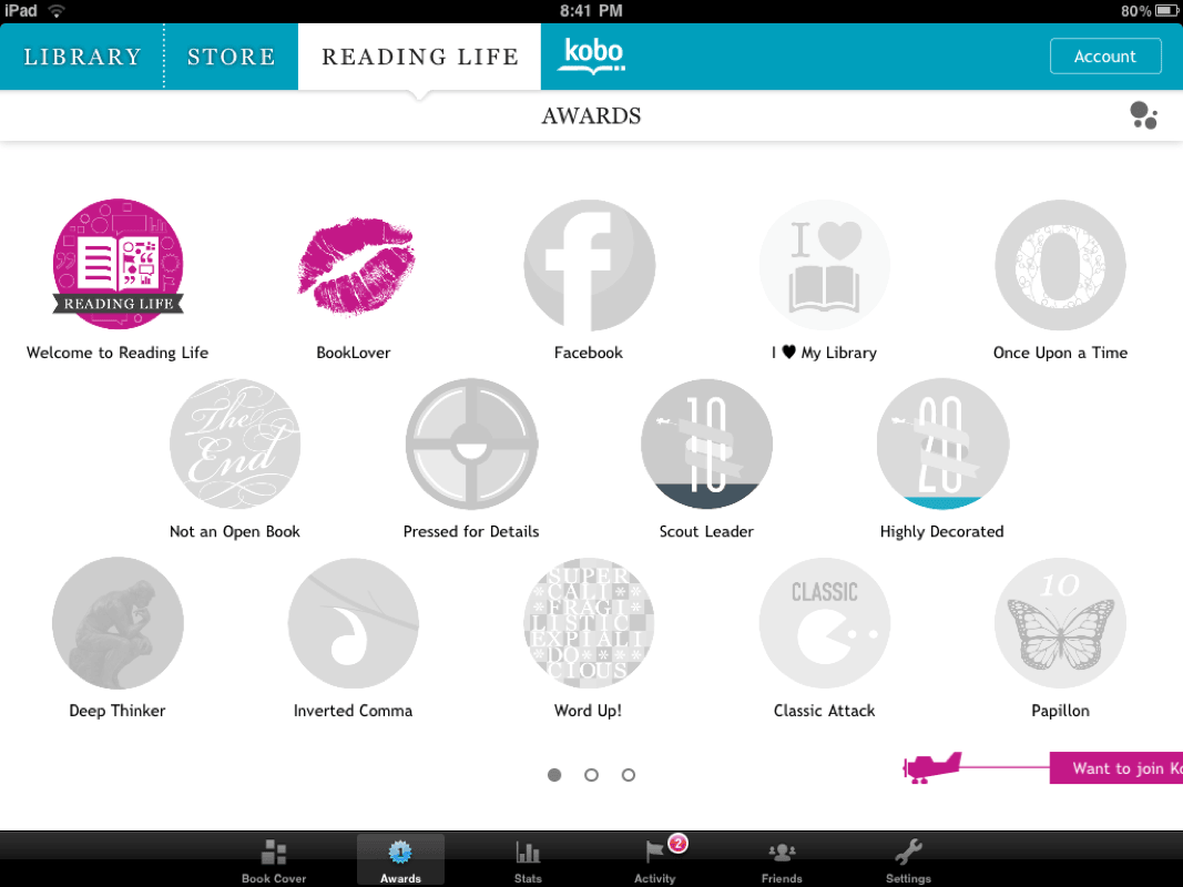 Kobo reading app badges awarded to users for completing books