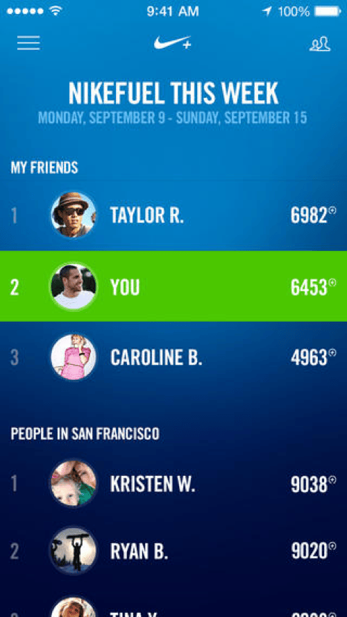 Nike+ Move leaderboard motivating users to compete on activity scores