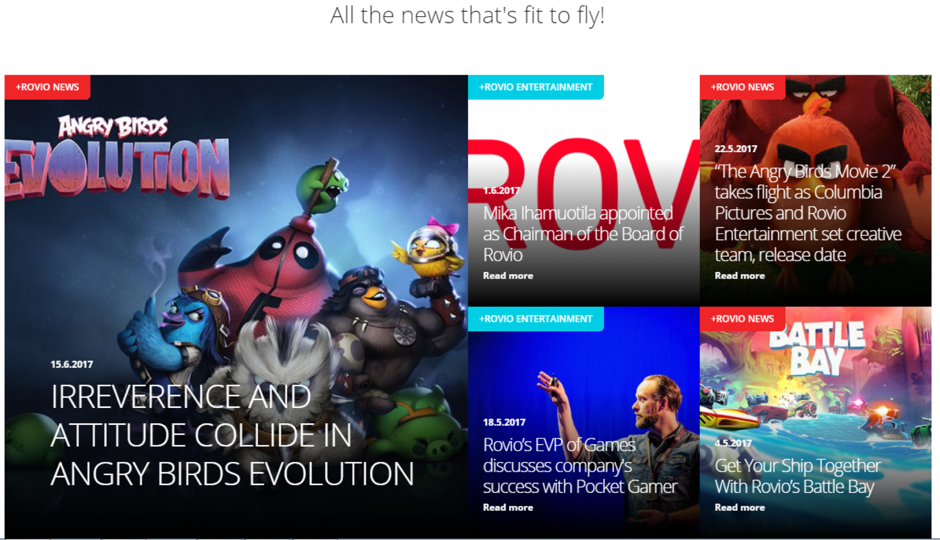 Rovio news blog page featuring Angry Birds content marketing articles