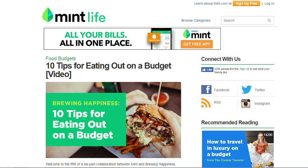 Mintlife blog showing personal finance and money-saving content posts