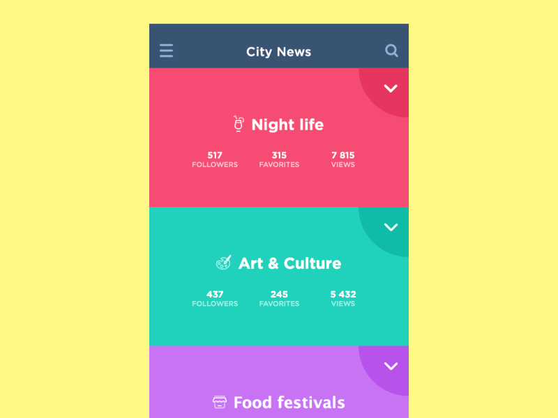 News feed UI concept expanding article content on tap animation